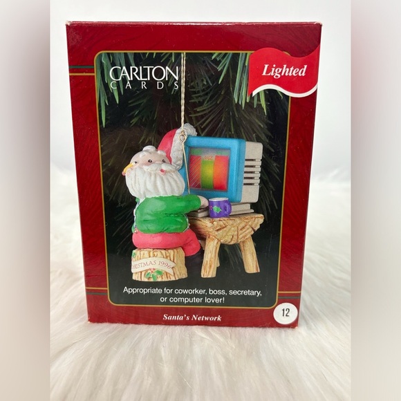 Carlton Cards Red Santa Computer “Santa’s Network “Ornament - Picture 1 of 5